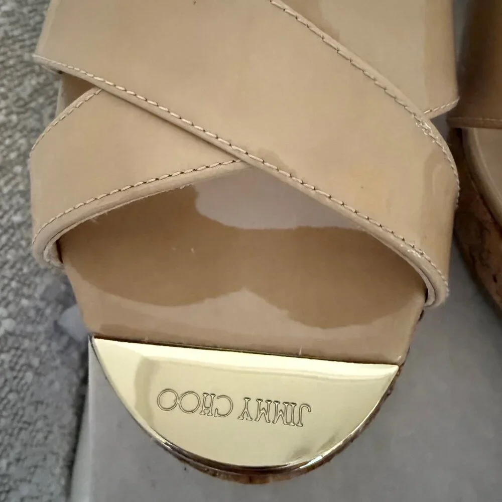 Jimmy Choo Panna wedges w gold tip 39 US 8.5 - Picture 3 of 7